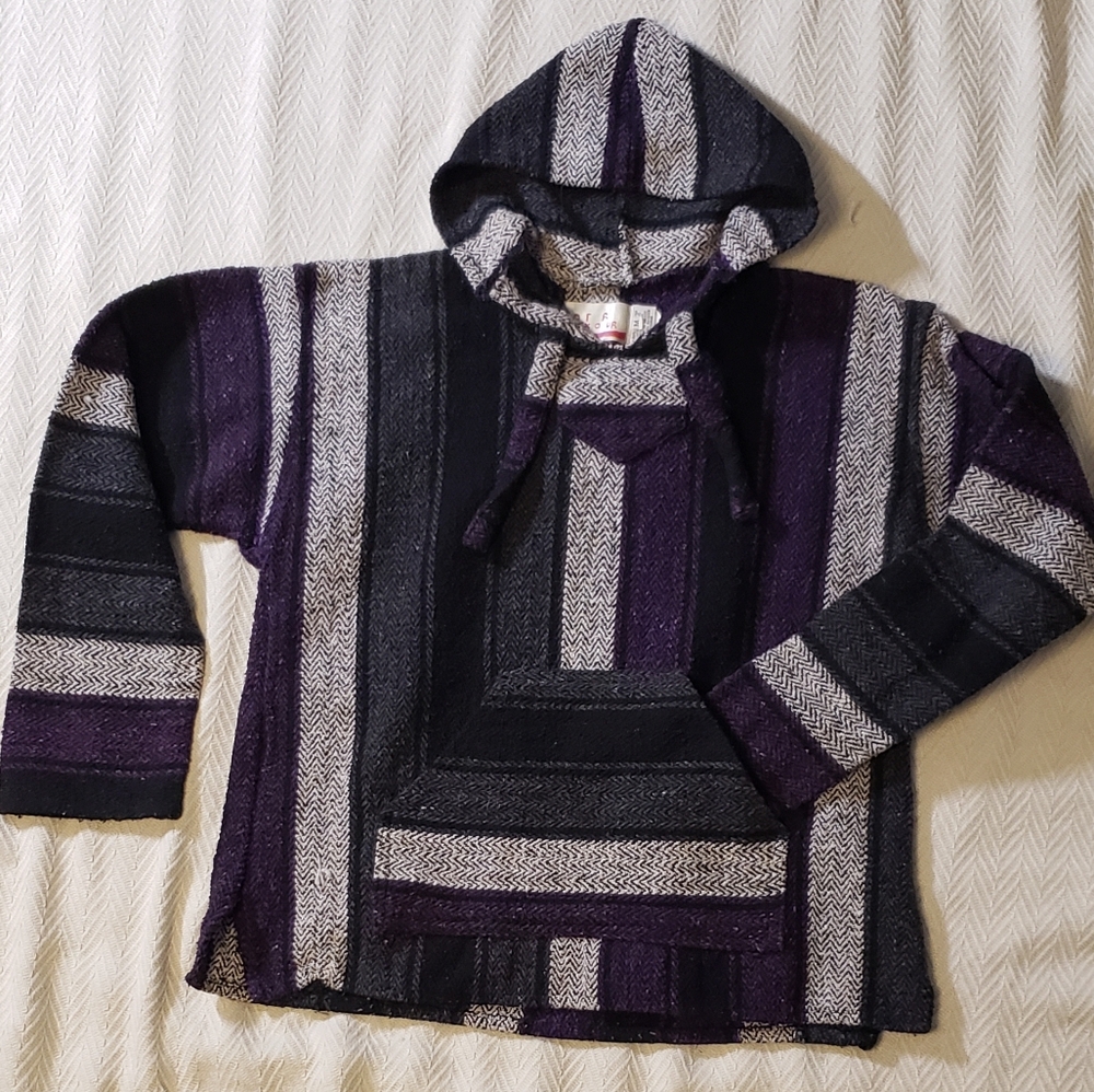 Striped Hooded Sweater in Black and Purple